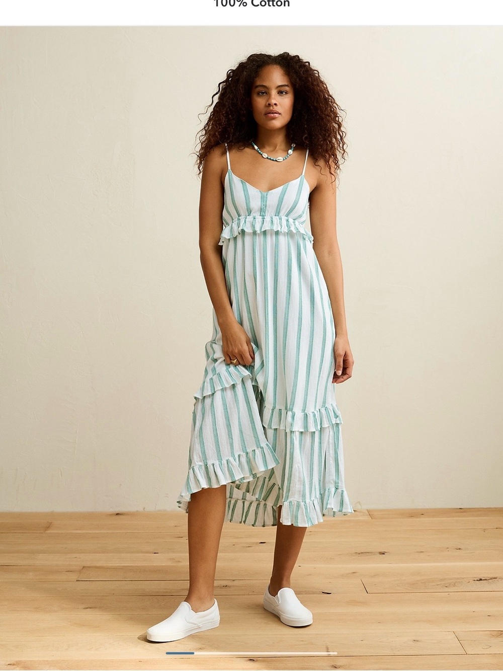 American Eagle Outfitters Mint and White Striped High-Low Ruffle Dress